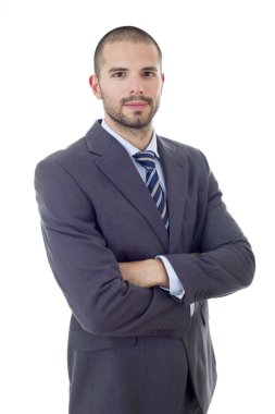 Mutlu iş adamı portresi beyaza izole edilmiş.