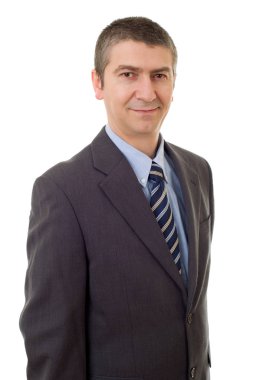 Mutlu iş adamı portresi beyaza izole edilmiş.