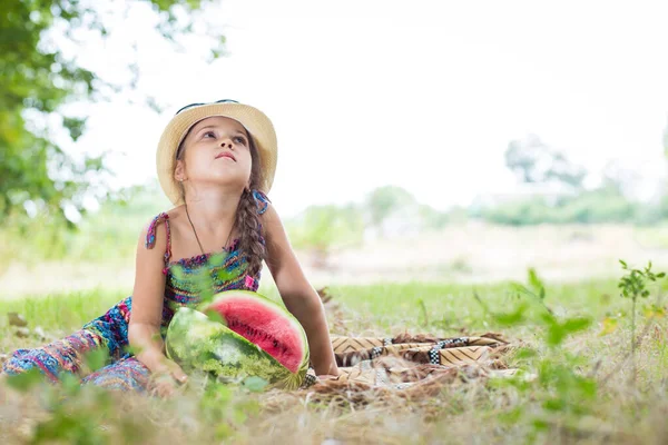女の子で夏のピクニックで公園 — ストック写真