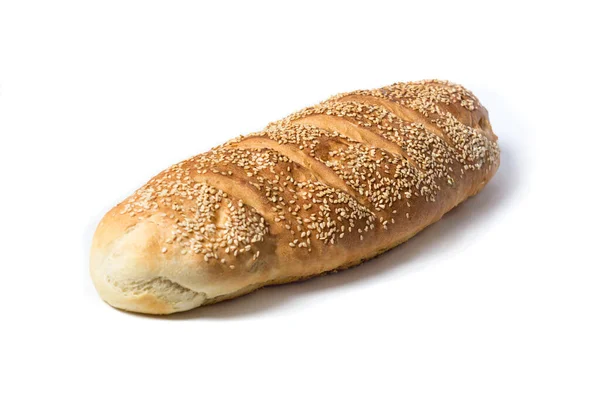 Groot Brood Met Sesamzaad Geïsoleerd Een Wit — Stockfoto