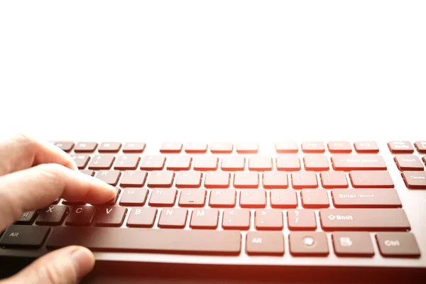 Hand Hand Auf Der Tastatur Tippen Gefährliche Arbeit Für Die — Stockfoto