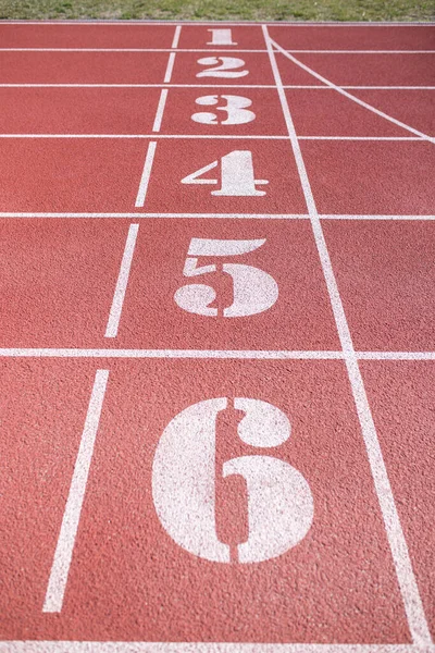 Numbered Running Track Athletic Field Way Victory — Stock Photo, Image