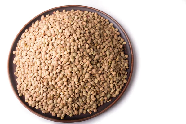 Big Plate Lentils Isolated White Copy Space — Stock Photo, Image