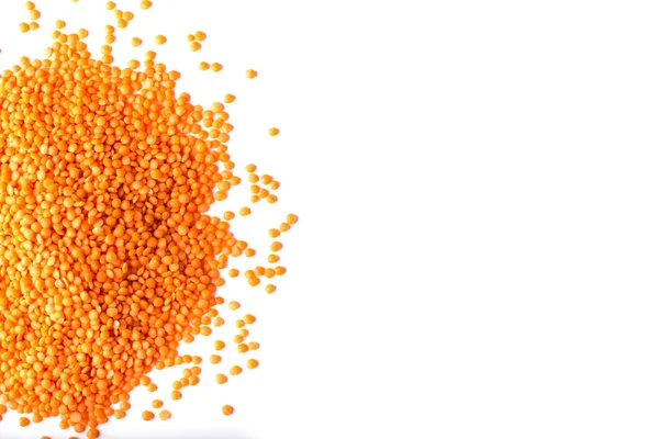 Orange Lentil Beans Heap White Background Copy Space Raw Super — Stock Photo, Image