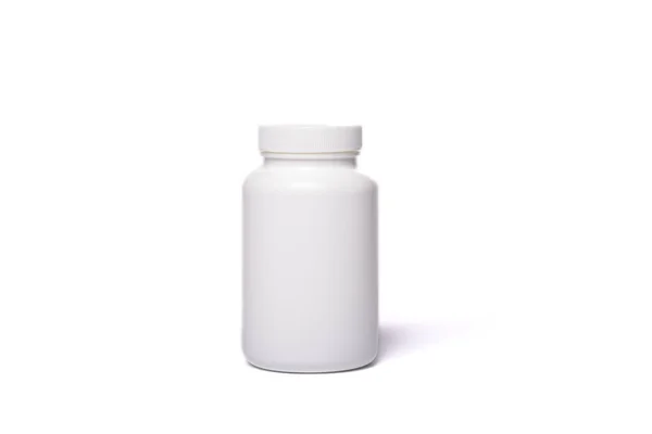 Biały Słoik Bez Logo Białym Pojemnik Leki Przestrzenią Kopiowania — Zdjęcie stockowe