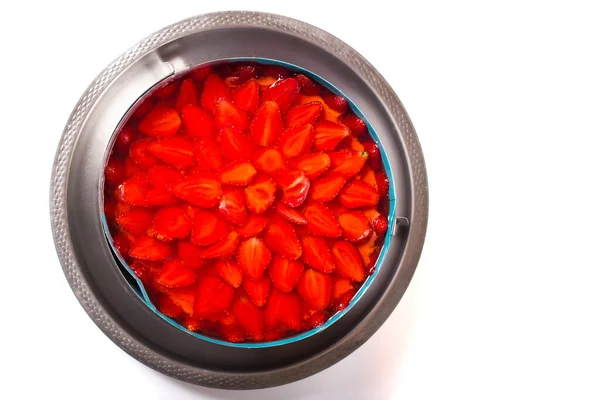 Bakning Jordgubbscheesecake Speciell Bakning Ring Isolerad Vit — Stockfoto