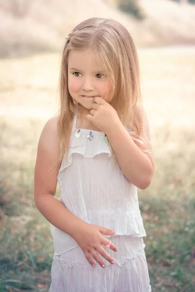 Naughty Little Girl Outdoors Summer — Stock Photo, Image