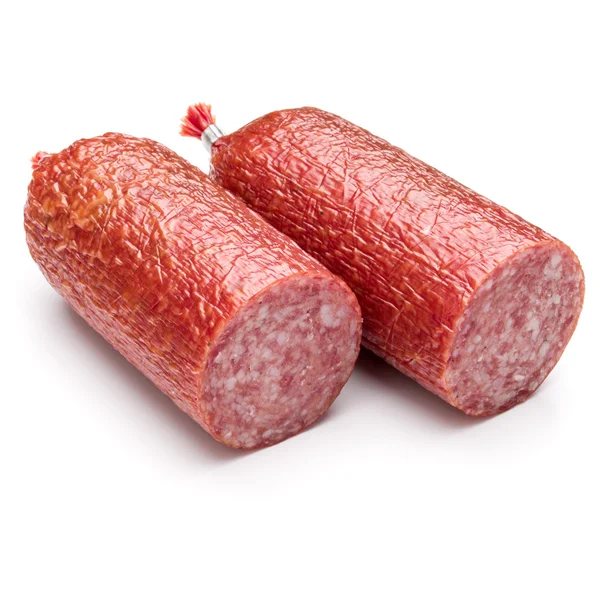 Salami saucisses fumées moitiés isolées — Photo