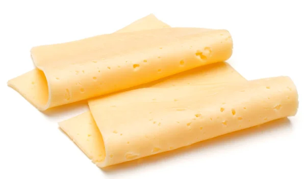 Fatias de queijo no fundo branco — Fotografia de Stock