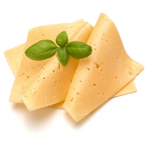 Rebanadas de queso y hojas de albahaca —  Fotos de Stock