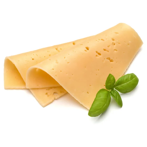 Cheese slices and basil leaves — Stock Photo, Image