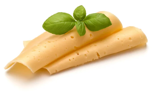 Plátky sýra a listy bazalky — Stock fotografie