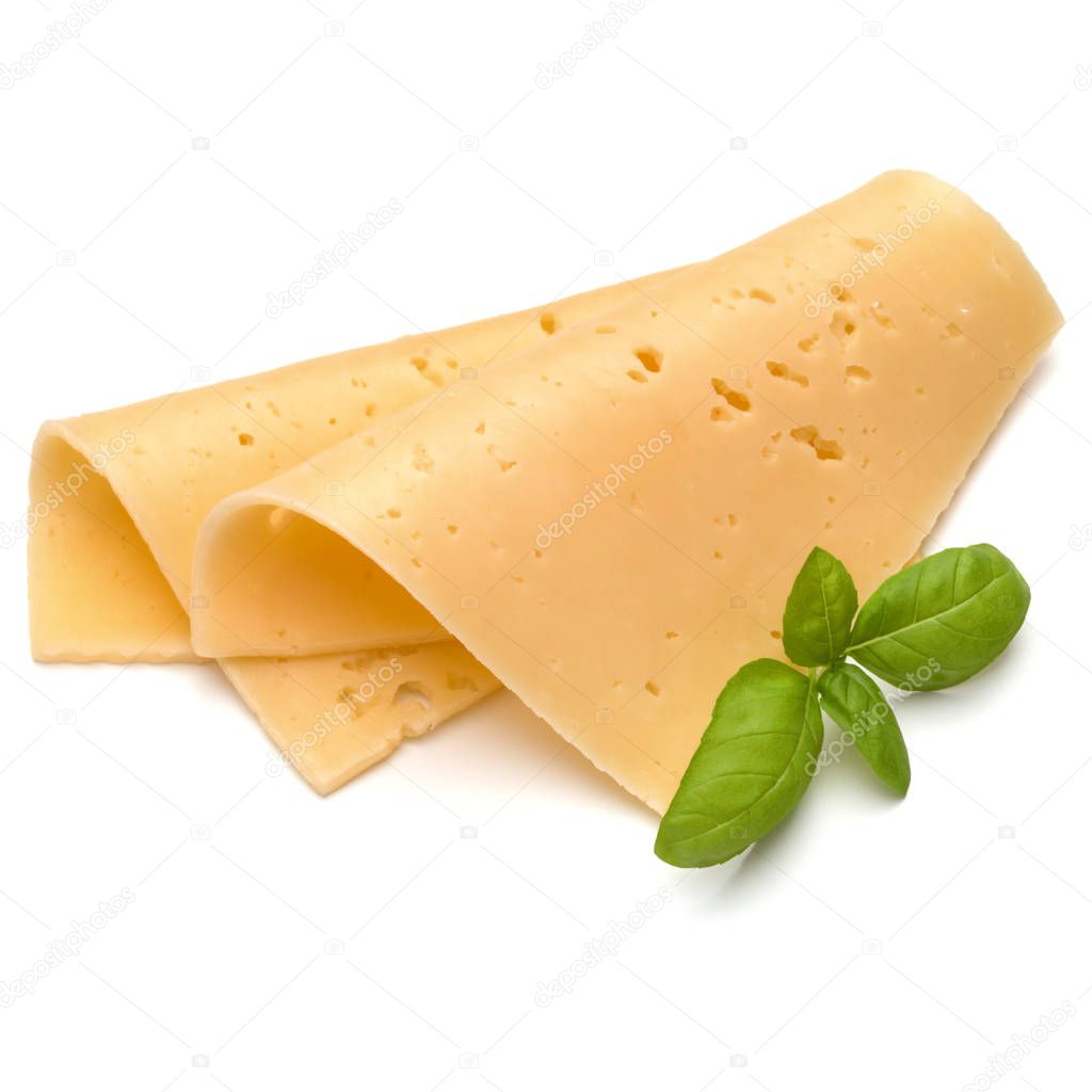 cheese slices and basil leaves