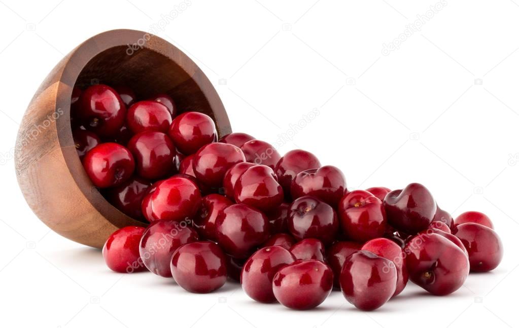 cherry berries in wooden bowl 