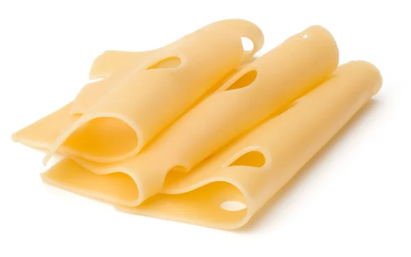 Trzy plasterki sera emmental — Zdjęcie stockowe