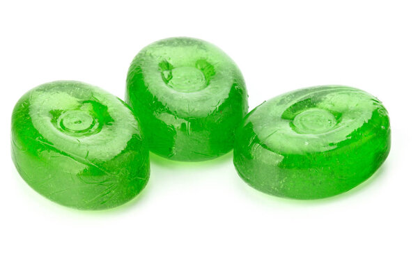 Three colorful fruit hard sugar candies