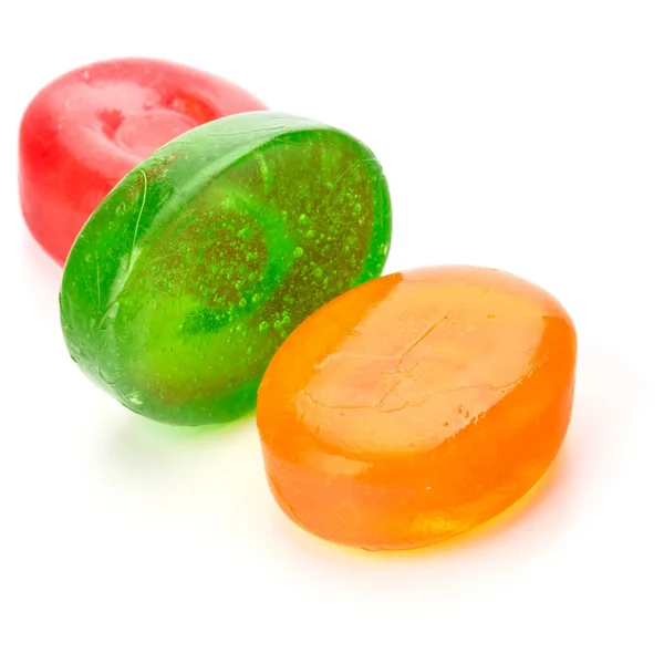 Drei bunte Fruchtbonbons mit hartem Zucker — Stockfoto