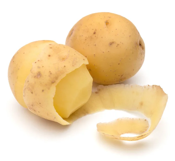 Peeled potatoes with peel spiral — Stock Photo, Image
