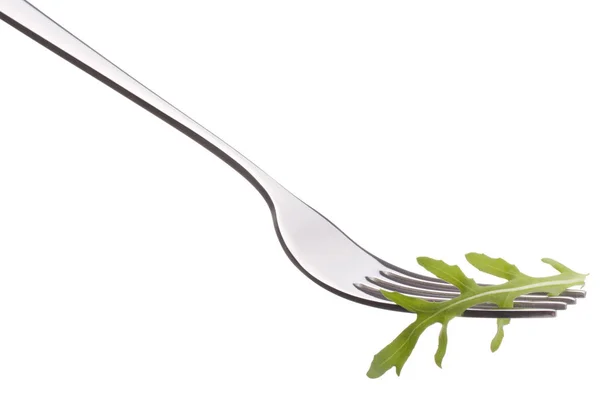 Fresh rucola  salad on fork — Stock Photo, Image