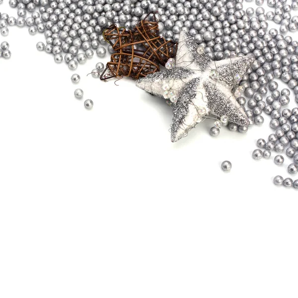 Christmas stars and silver spheres — Stock Photo, Image