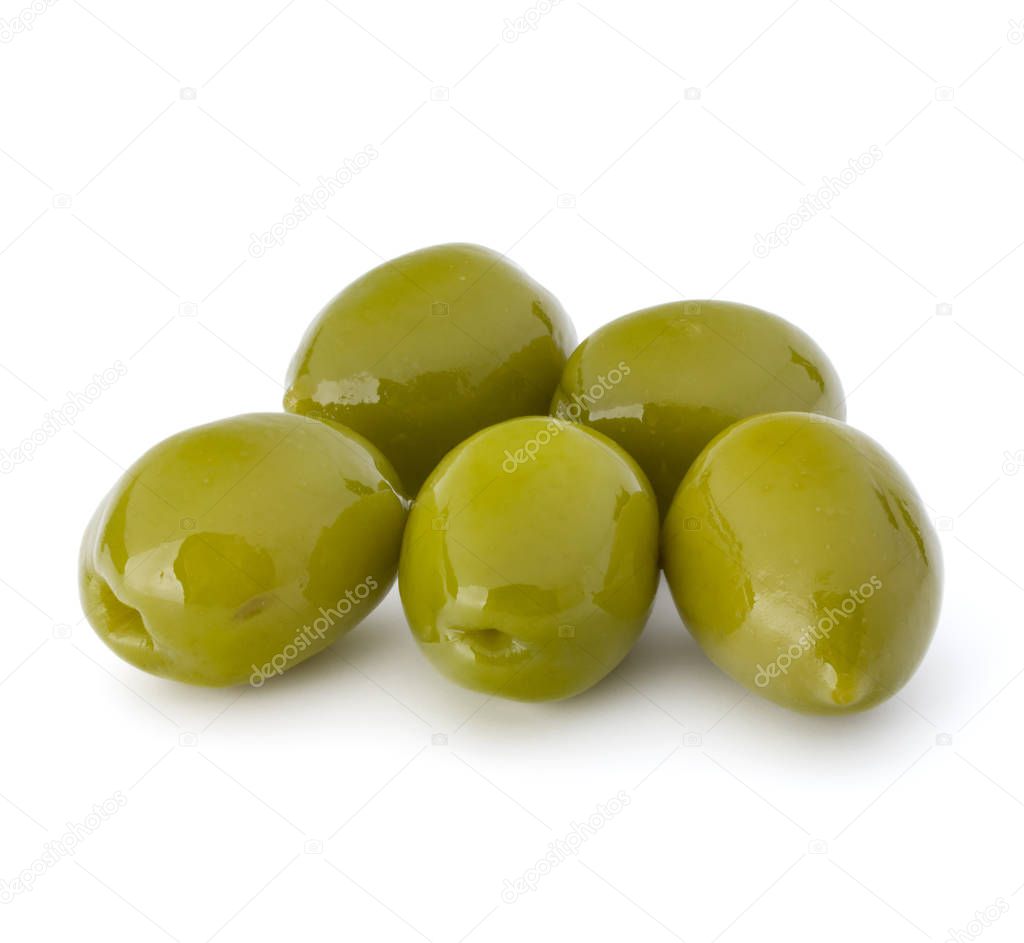 Green olives on white 