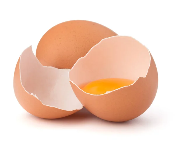 Zerbrochenes Ei in der Hälfte der Eierschale und rohes Ei — Stockfoto