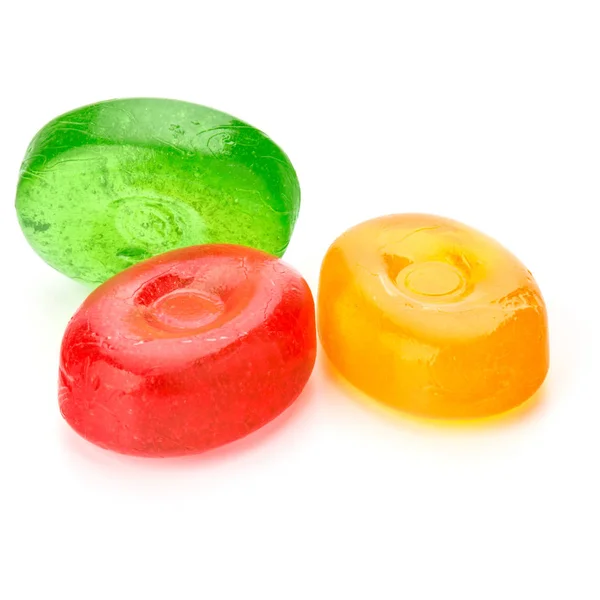 Three colorful fruit hard sugar candies — Stock Photo, Image