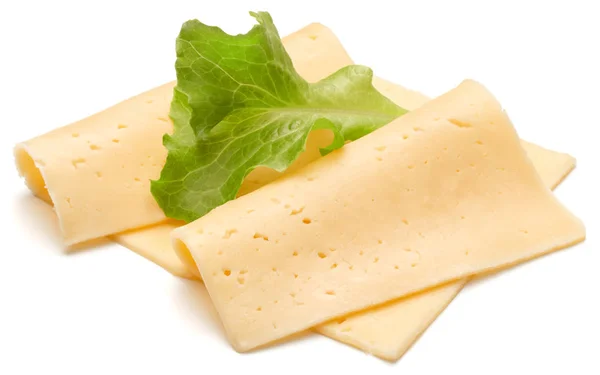 Rodajas de queso y hojas de ensalada —  Fotos de Stock