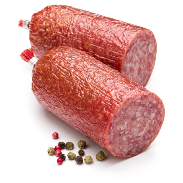 Geräucherte Salami in Scheiben — Stockfoto