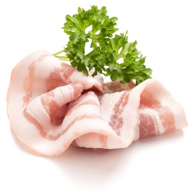 dilimlenmiş domuz pastırması ve maydanoz yaprakları 