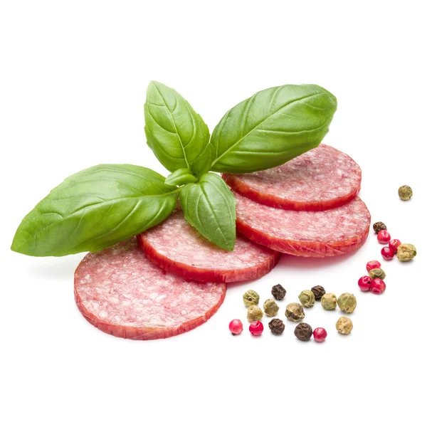 Plastry salami wędzona kiełbasa — Zdjęcie stockowe