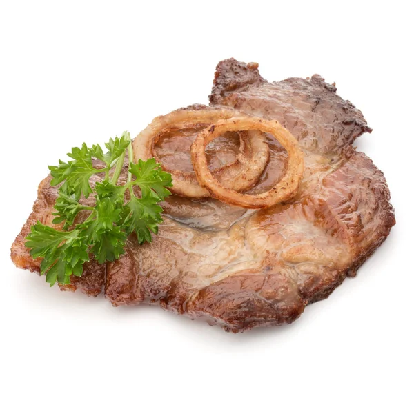 Carne di maiale fritta con fette di cipolla — Foto Stock