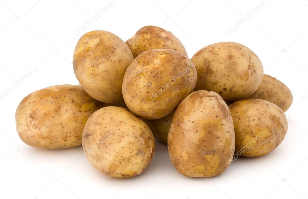 Ripe potatoes on white
