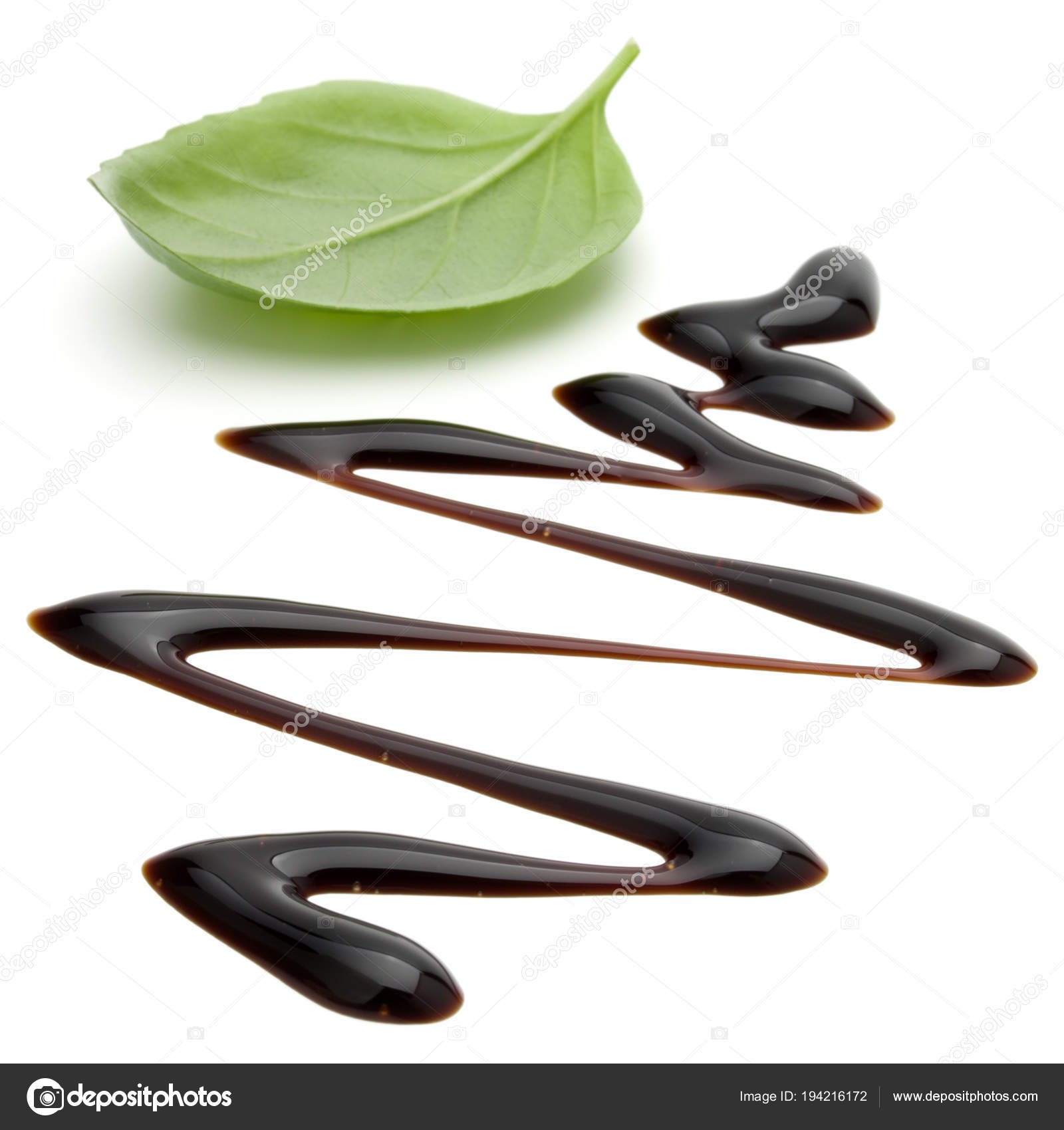Balsamic Vinegar Cream Basil Leaf Isolated White Background Stock Photo
