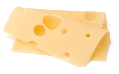 Beyaz arka plan üzerinde izole iki peynir dilimleri