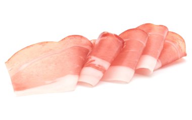 İtalyan prosciutto crudo dilimler beyaz arka plan üzerinde