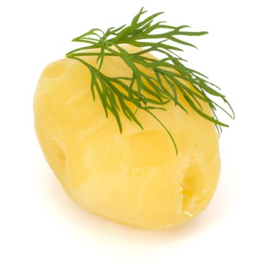 bir beyaz arka plan üzerinde izole dereotu ile soyulmuş patates haşlanmış