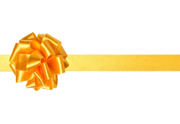 Shiny Satin Ribbon Bow Yellow Color Isolated White Background — Stock Photo, Image