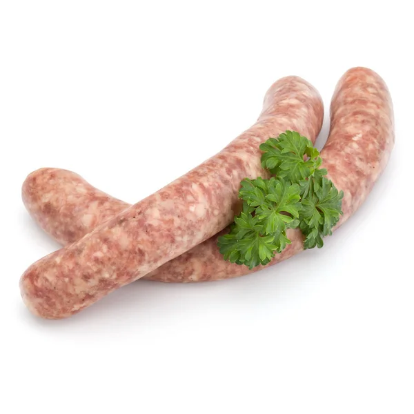 Raw Sausages Parsley Leaves Isolated White Background — Stock Photo, Image