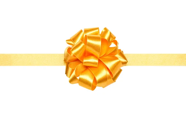 Shiny Satin Ribbon Bow Yellow Color Isolated White Background — Stock Photo, Image
