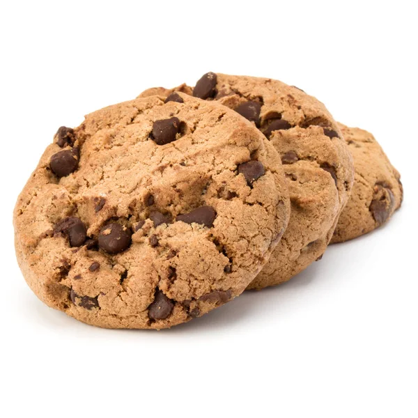 Three Chocolate Chip Cookies Isolated White Background — Stock Photo, Image