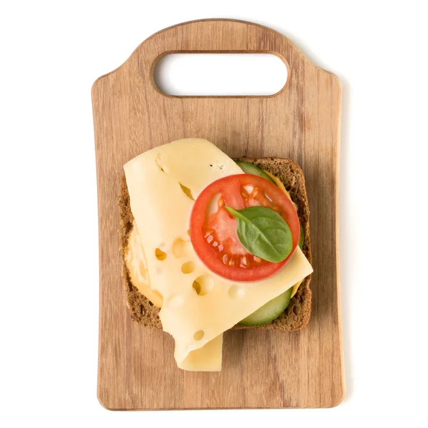 Open Faced Cheese Sandwich Canape Wooden Serving Board — Stock Photo, Image