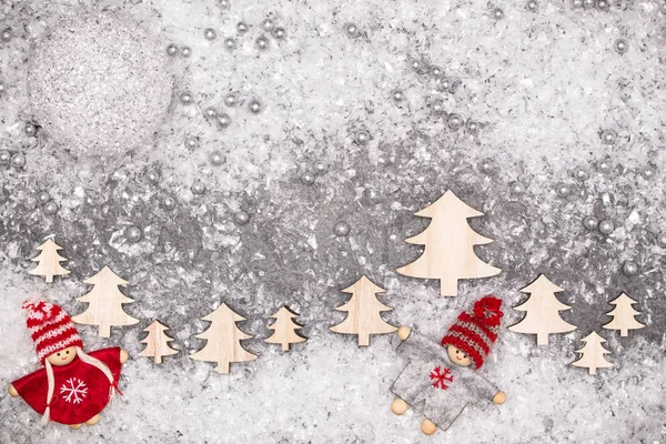 Різдвяна Листівка Дерев Яними Деревами Іграшками — стокове фото