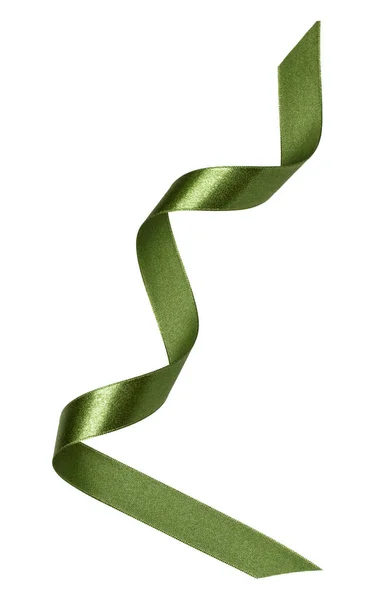 Shiny Satin Ribbon Green Color Isolated White Background — Stock Photo, Image