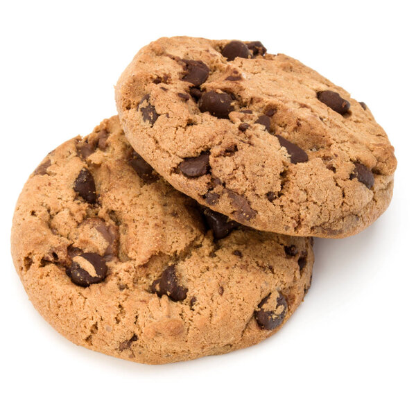 Two chocolate chip cookies isolated on white background