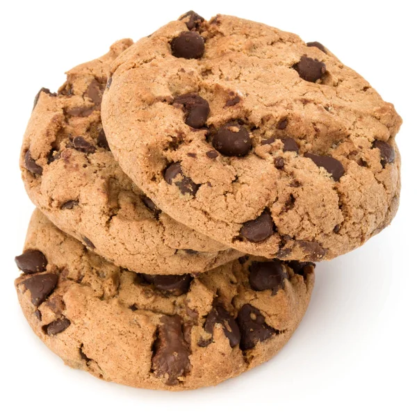 Three Chocolate Chip Cookies Isolated White Background — Stock Photo, Image