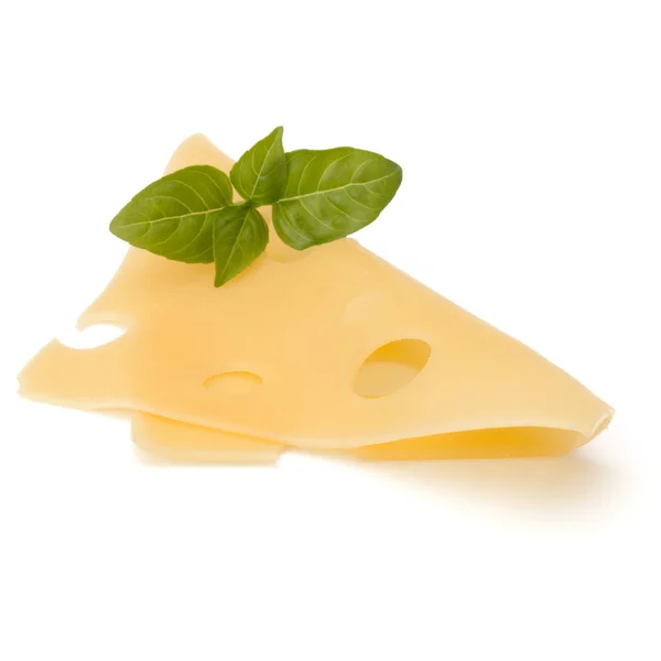 Käse Und Basilikumblätter Isoliert Auf Weißem Hintergrund — Stockfoto