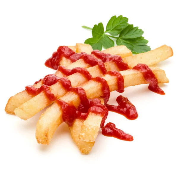 Batatas Fritas Francesas Com Ketchup Isolado Sobre Fundo Branco — Fotografia de Stock