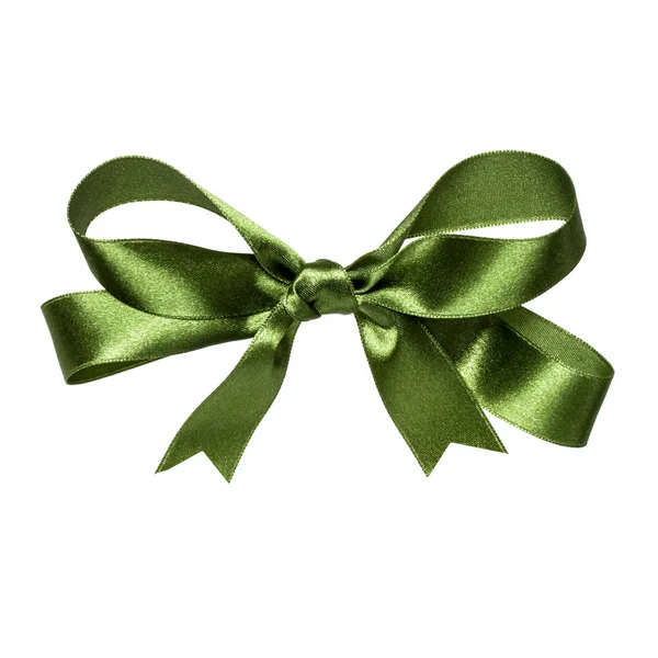 Glanzend Satijn Lint Boog Groene Kleur Geïsoleerd Witte Achtergrond — Stockfoto