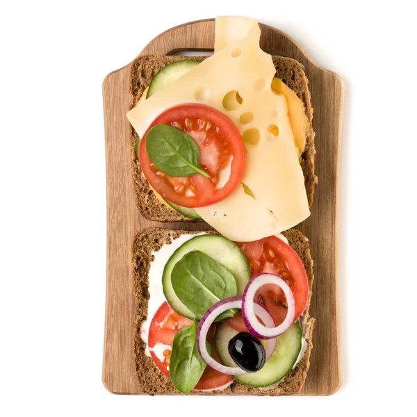 Sandwichs Ouverts Canape Sur Planche Service Bois — Photo